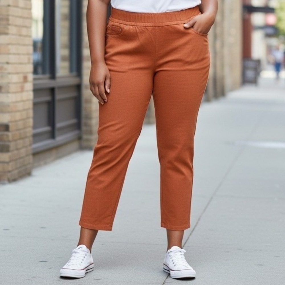 Ruby Rd Rust Orange Slimming Contour Waistband Ankle Pants Size 12 NWT 18117‎ CO